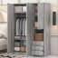 Armoire de rangement en bois à 2 portes pour la chambre à coucher, avec tablettes et 3 tiroirs-1314444161