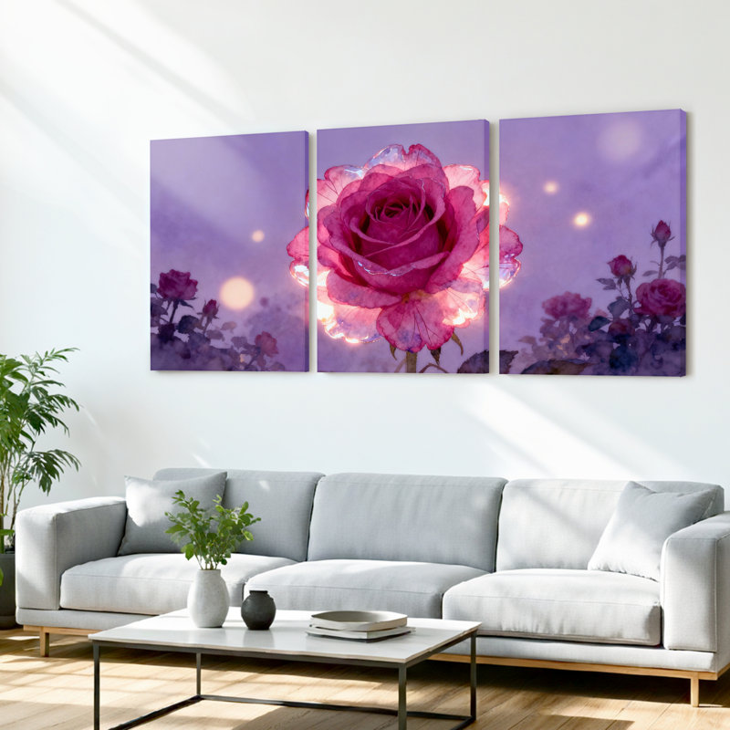 «Mauve rose», reproduction d'art sur toile tendue sur toile (ensemble de 3), H 30 po x l 60 po