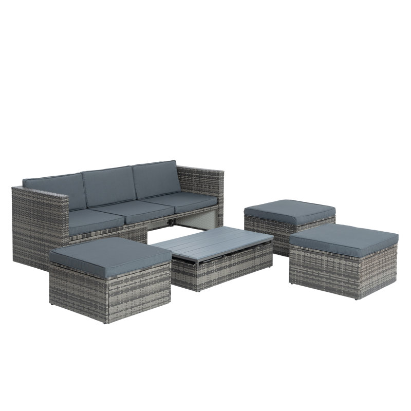Ensemble de conversation en faux osier Cearley, Gris