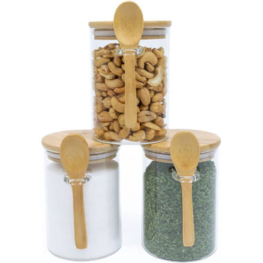 Gracie Oaks Kitchen Canisters Set Airtight Glass Jars with Bamboo Lids