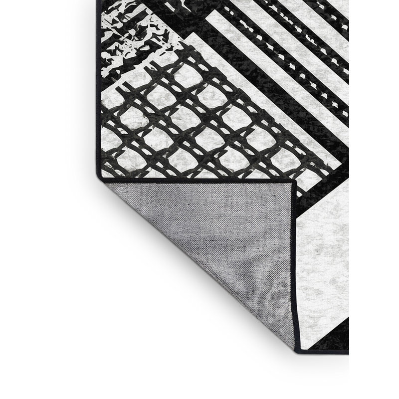 Machine Washable Yonkers Lacrosse Stick Net Modern & Contemporary Geometric Rug in Blue – Black Binding, 7x9
