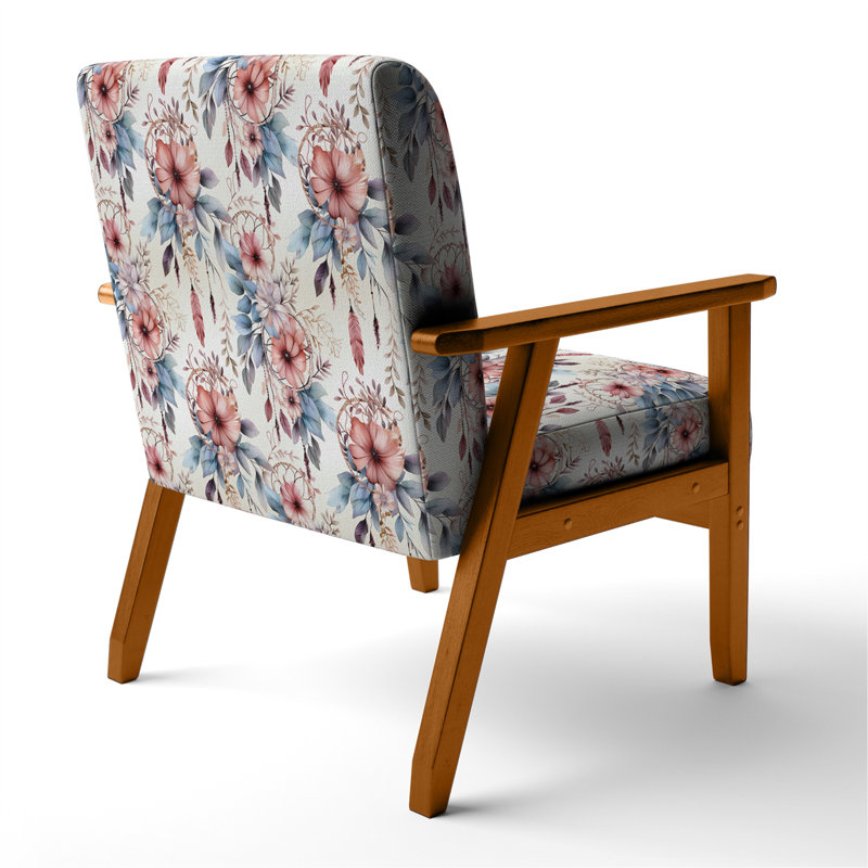 Fauteuil d'appoint rembourré rose et bleu Dreamcatchers Boho, Accoudoirs carrés bruns