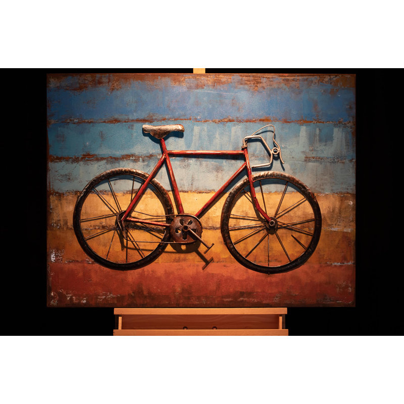 Cycling to the Beach print on metal