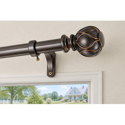 Dark Bronze Curtain Rod, Adjustable 28 to 120 Inches with a Heavy-Duty 1 Inch Pole, Solid Aluminum Alloy Brackets and a Single Decorative Design for Sliding Glass Doors or Living Rooms