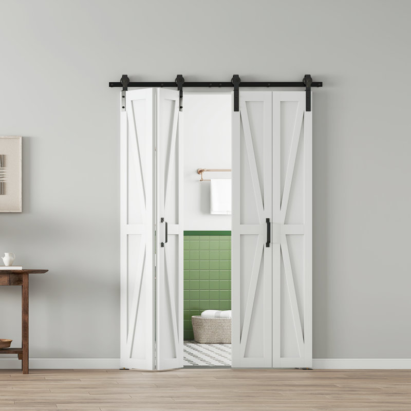 Design moderne en forme de K - Porte de grange pliante en bois manufacturé avec trousse de quincaillerie, 48 po x 84 po