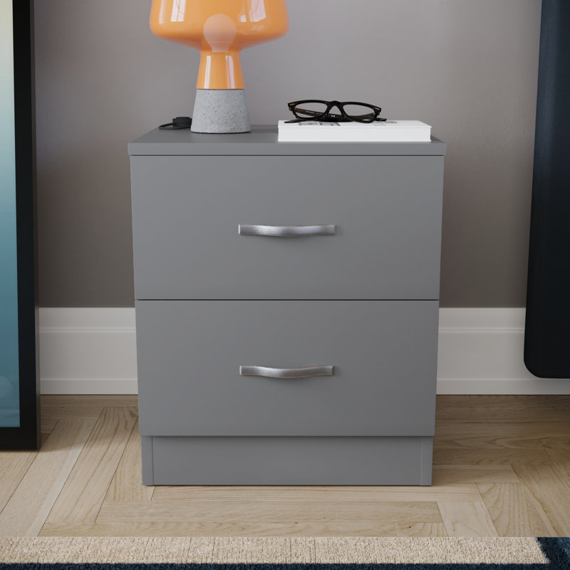 Maybery 2 Drawer Bedside Table, Grey