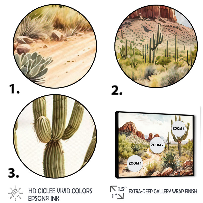 Arizona Desert Scenery II - Western Large, art mural, H 12 po x l 20 po x P 1 po, Toile avec cadre flottant noir