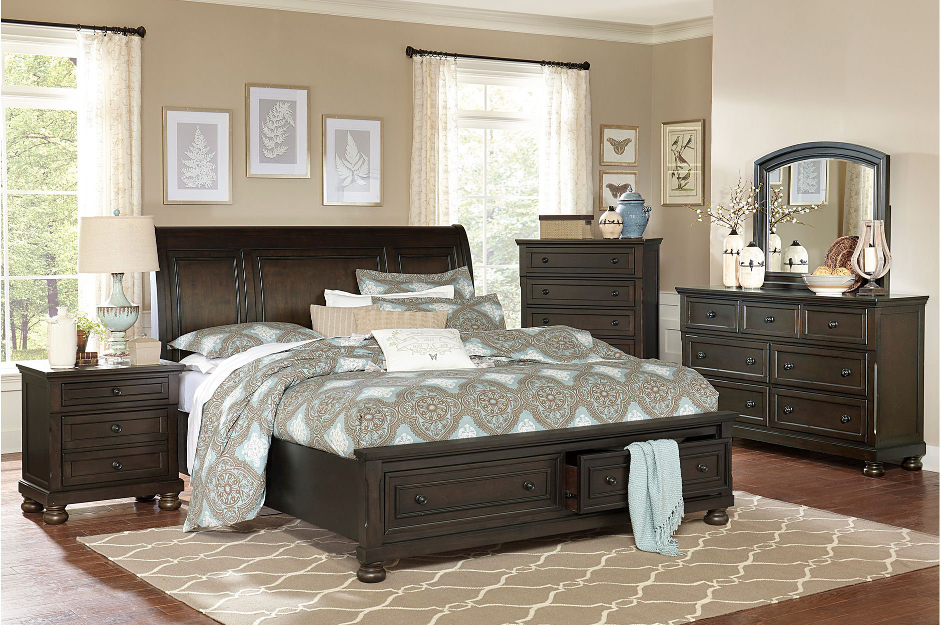 Canora Grey Melloney Graynish Brown Storage Sleigh Bedroom Set 3&3 ...