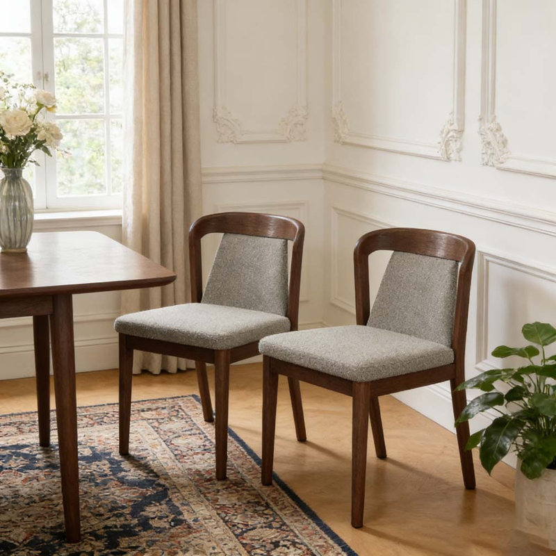 Upholstered Backrest Armless Dining Chairs, Light Brown,Walnut