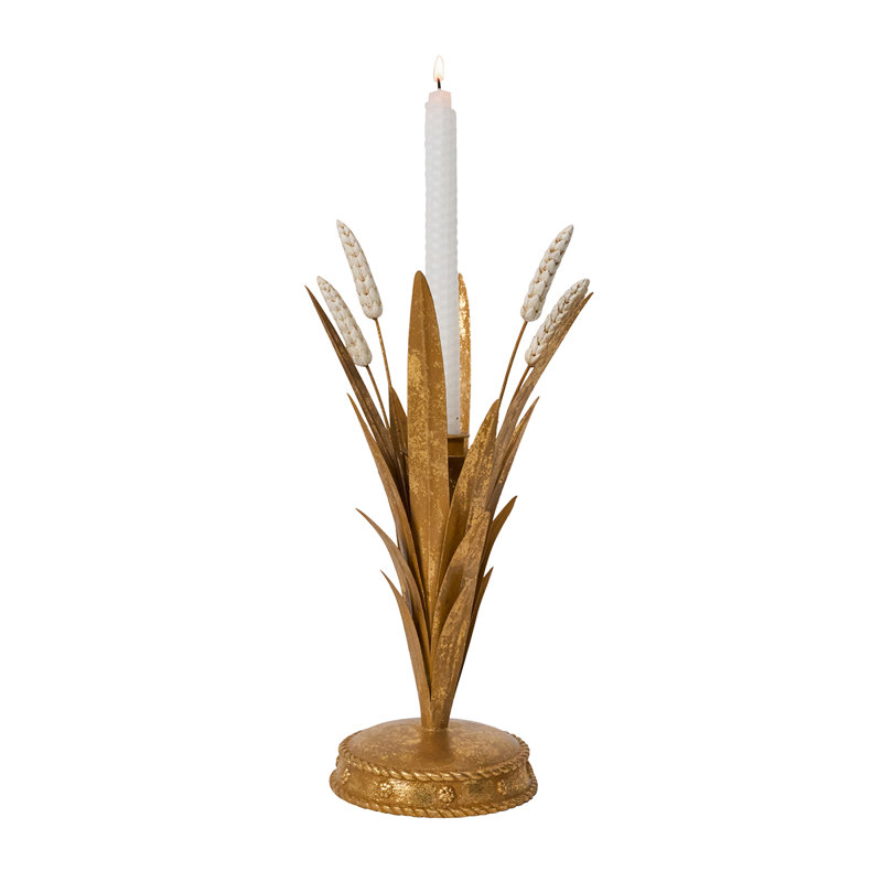 Willa Wheat Candlestick - Gold, 13" H x 8.5" W x 5" D