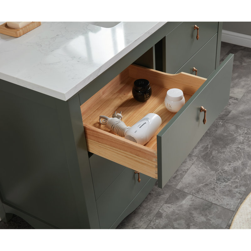48" Cadet Finish Solid Wood Sink Vanity  With 1' Artificial Stone Top, Pewter Green