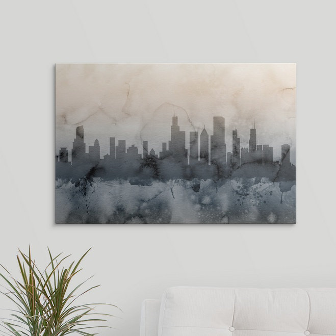 «Francy Chicago Illinois Skyline» par Michael Tompsett - reproduction, H 20 po x l 30 po x P 1,5 po, Toile