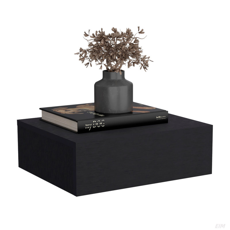 Table de chevet flottante H 5 po, tablette murale moderne avec tiroir, Noir