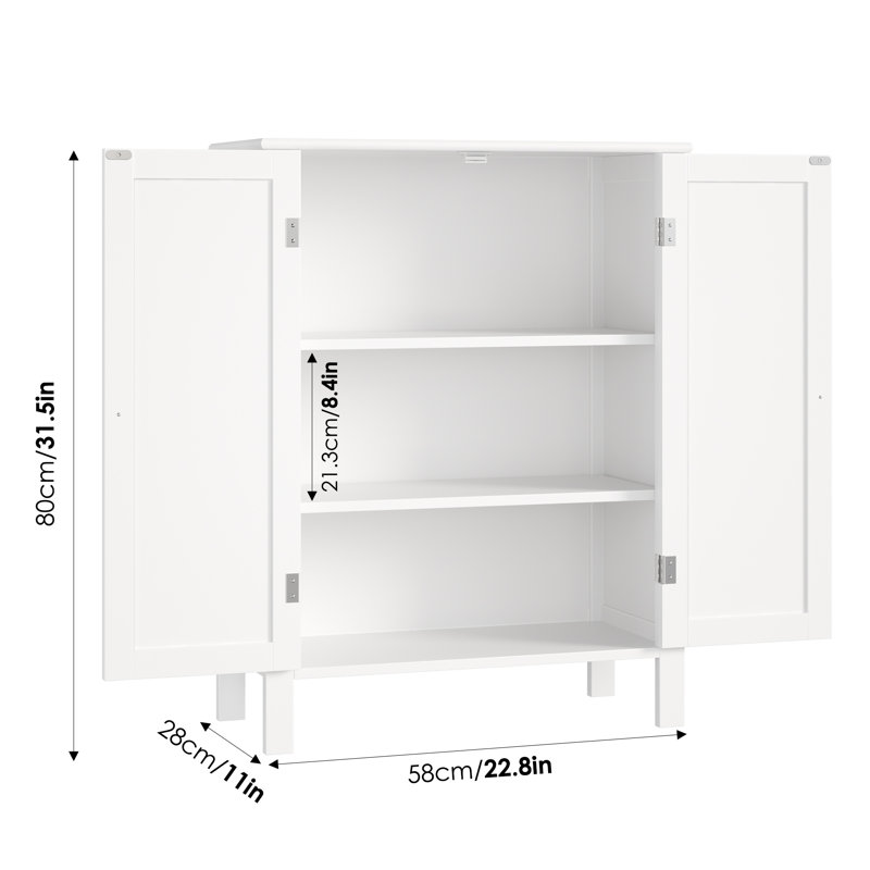 31.5”H Freestanding White Bathroom Cabinet With Adjustable Shelf, Wood Storage Cabinet(Set Of 2)