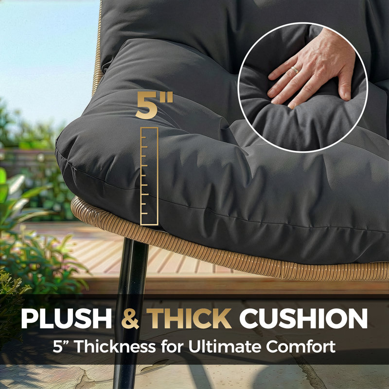 Outdoor/indoor Lounge Chair With Ottomans, Double Wicker Club Chair Loveseat With Thick Gray Cushion, Dark Gray
