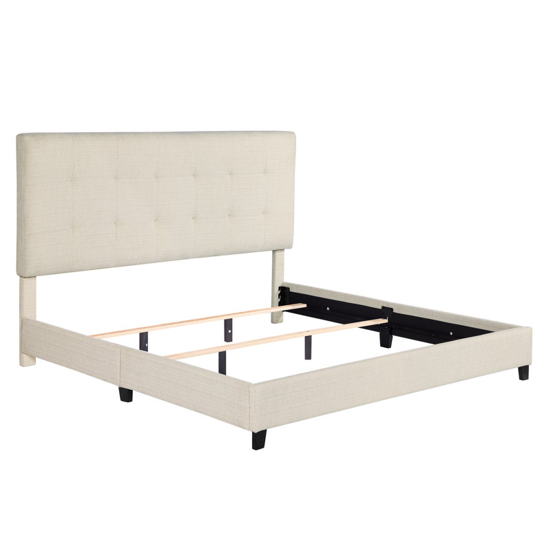 Artrina Upholstered Tufted Platform Bed, Beige, King