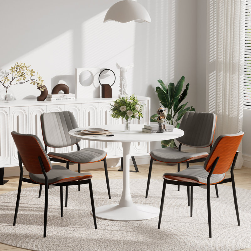 Ensemble de table de salle à manger à piédestal 5 pièces et 4 chaises, Blanc, Gris, Blanc