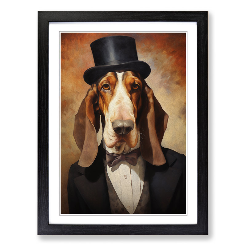 Basset Hound Impressionism - Single Picture Frame Print on Wood, Black Framed, 34cm H x 25cm W