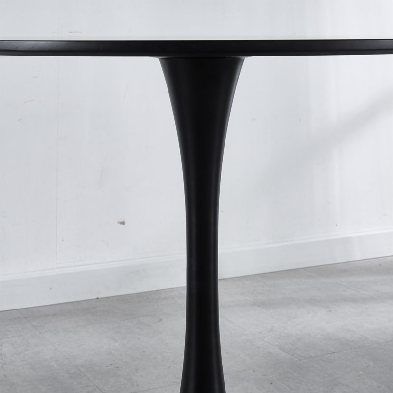 Table de salle à manger de 42,1 po de style Mid-Century noir pour 4 à 6 personnes avec plateau rond en bois aggloméré (table basse incluse, sans chaises)