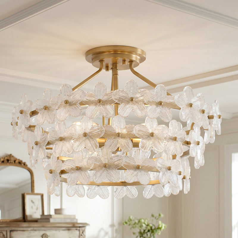 Plafonnier semi-encastré en or brossé 4 lumières Wright