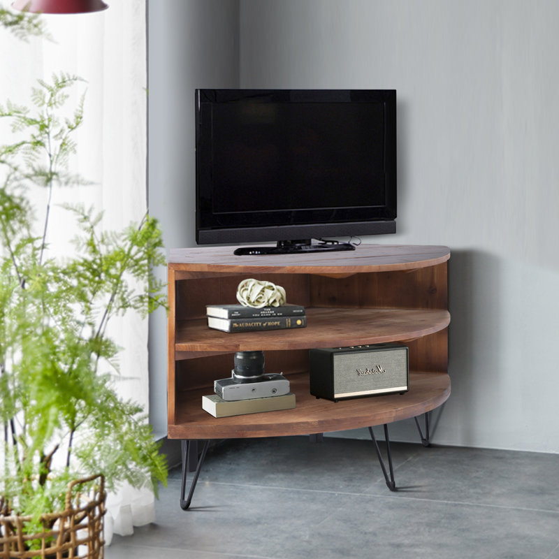 Table de coin en bois récupéré en forme de ventilateur pour le salon Utilisez votre espace