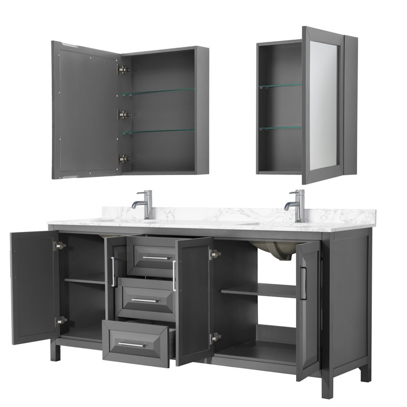 Daria 80'' W Double Vanity, White Cultured Marble, Dark Gray, Polished Chrome