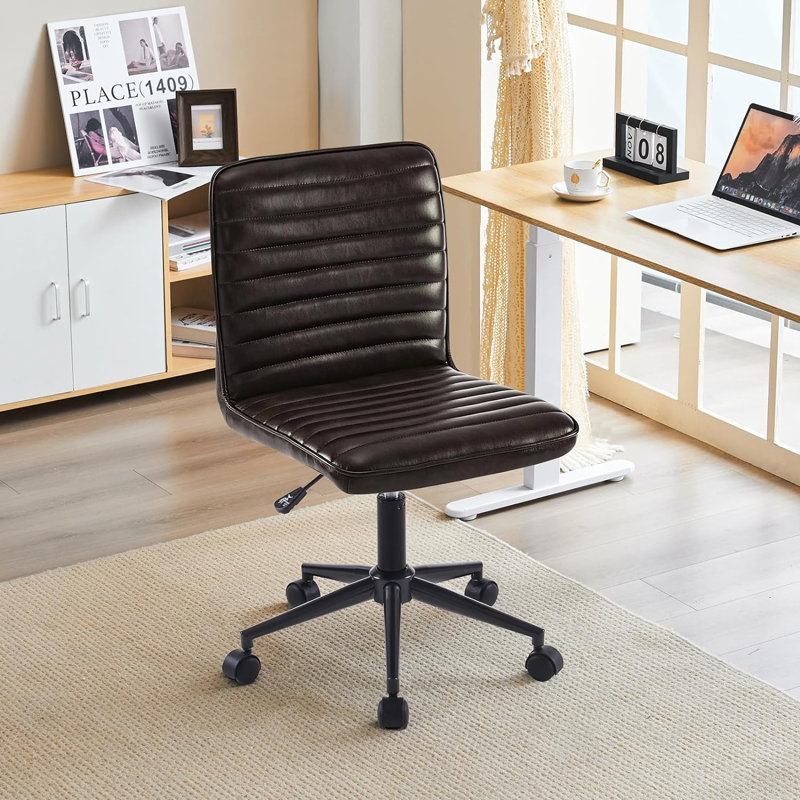 Chaise de bureau pivotante en similicuir, Similicuir noir brun, Noir, noir, noir, noir