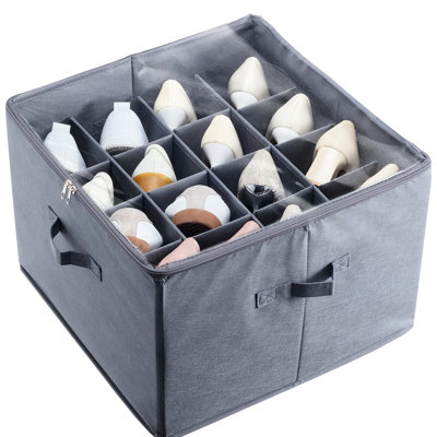 Boîte à chaussures à glisser sous le lit, 16 compartiments, séparateurs renforcés, fenêtre transparente, idéale pour ranger vos baskets. Matériau respirant, couvercle transparent, poignées, gain de place dans le placard.