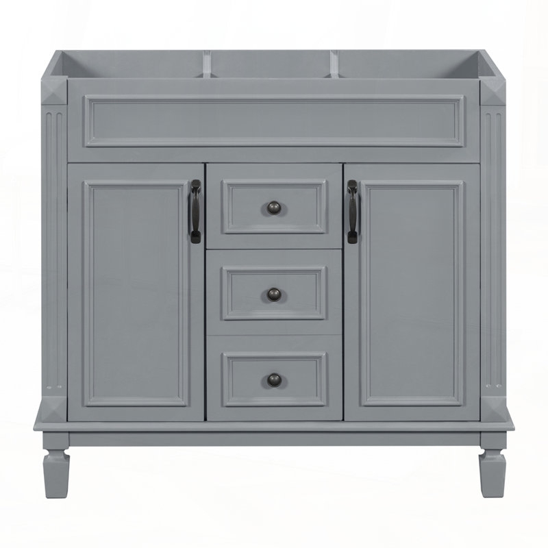 Solid Wood Bathroom Vanity without Top Sink with Concealed Storage for Modern Bathrooms, Gray