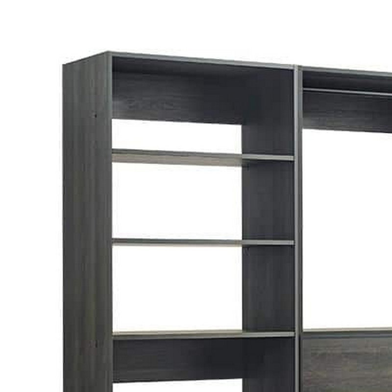 Système d'organisation modulaire Dee, 12 tablettes, 5 tringles, finition en bois gris