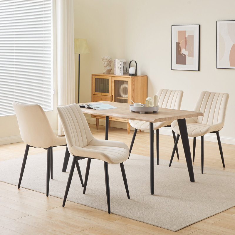 Velvet Upholstered Metal Side Chair, Beige