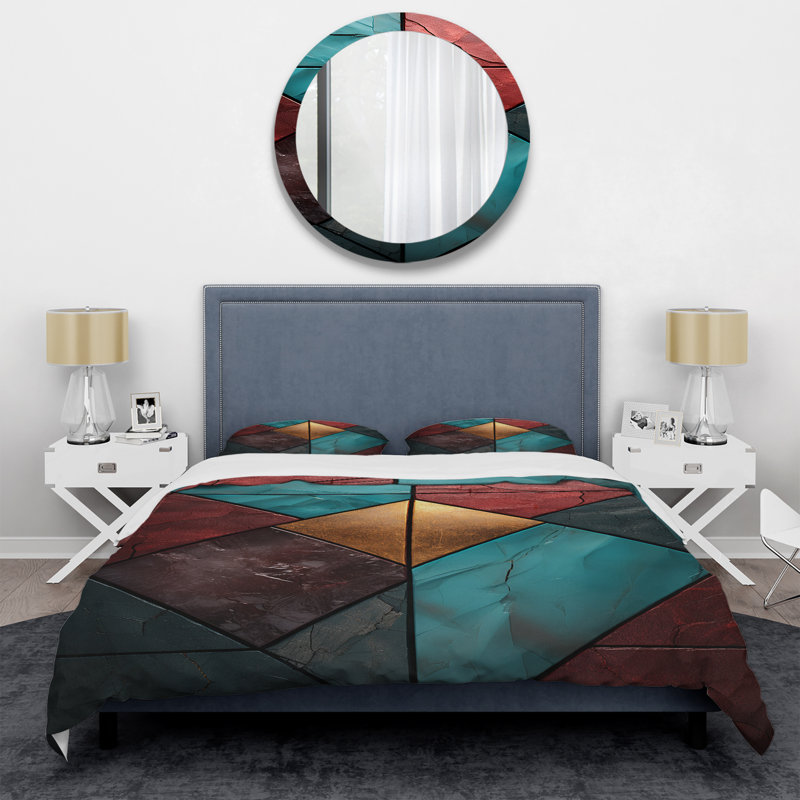 Carreaux de chevron bleu et rouge Elegance I - Ensemble de housse de couette à carreaux abstraits