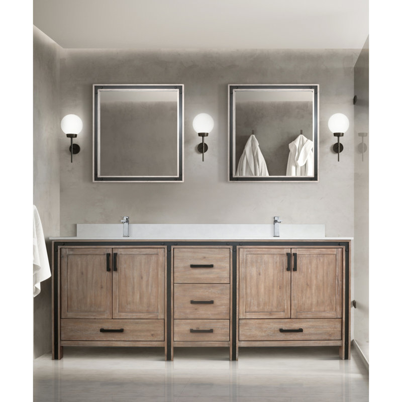 Meuble-lavabo double 84 po Rustwood X P 22 po D et l 34 po Miroirs, Bois de grange