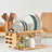 Bamboo Dish Drying Rack With Utensil Holder, Collapsible Wooden Dish Drainer Rack, 3-Tier Large Folding Drying Holder For Kitchen Counter