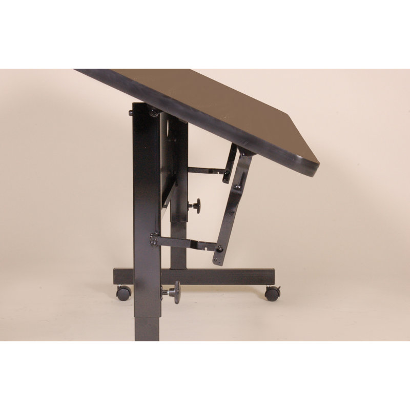 Kham Rectangle Height Adjustable Flip Top Training Table with Casters and Modesty Panel and Cable Management, Walnut