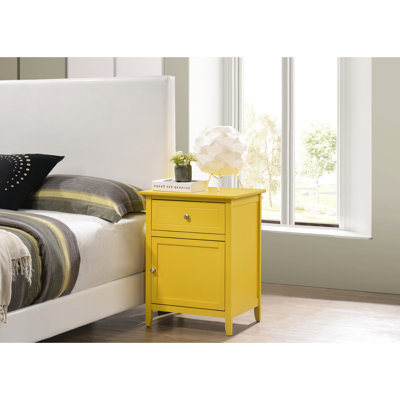 Table de chevet moderne jaune vif avec tiroir et rangement - H 25 po x l 19 po x P 15 po, entièrement assemblée, espace de construction: H 25 po x l 15 po x P, structure solide