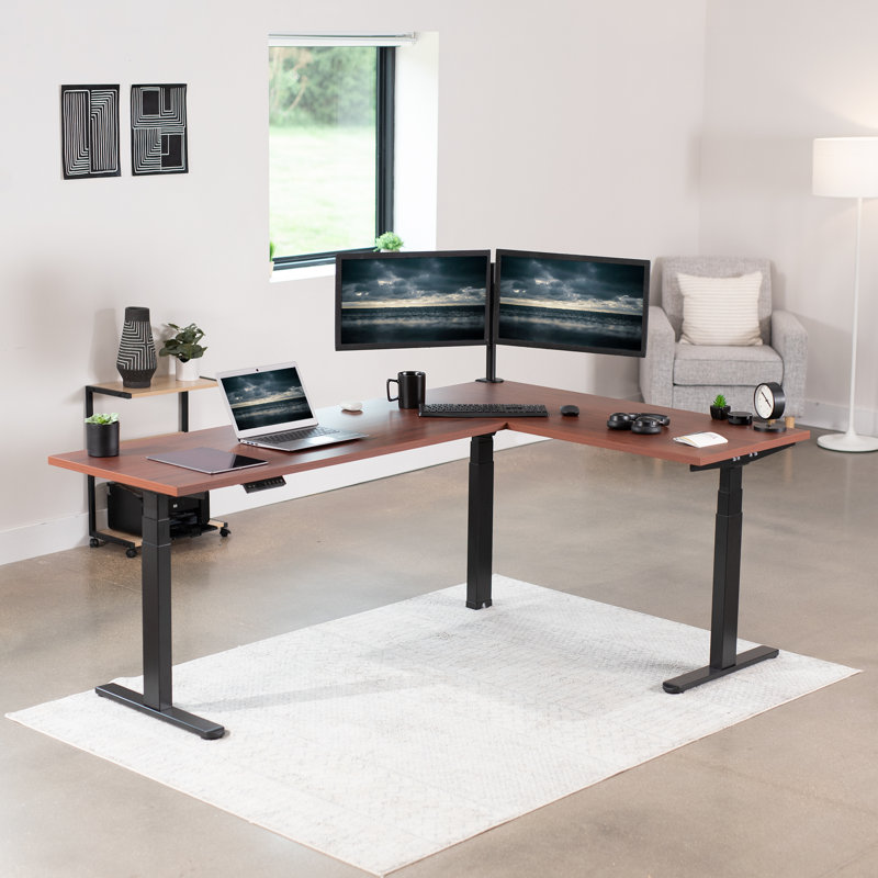 Bureau en coin VIVO Electric 78 po x 55 po, série 3E5SB, Noyer foncé/noir