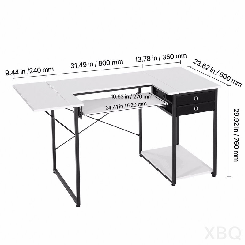 Multipurpose Sewing Machine Table with Drawers, Foldable Side Shelf and Adjustable Shelf