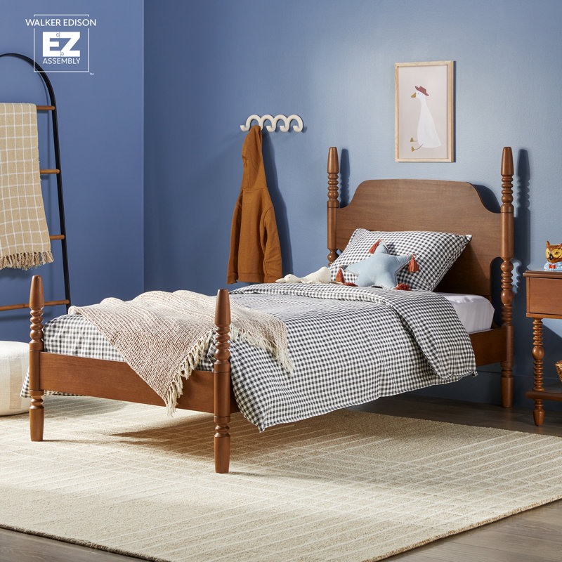 Jarrell Traditional Easy Assembly Solid Wood Twin Spindle Bed, Dark Brown