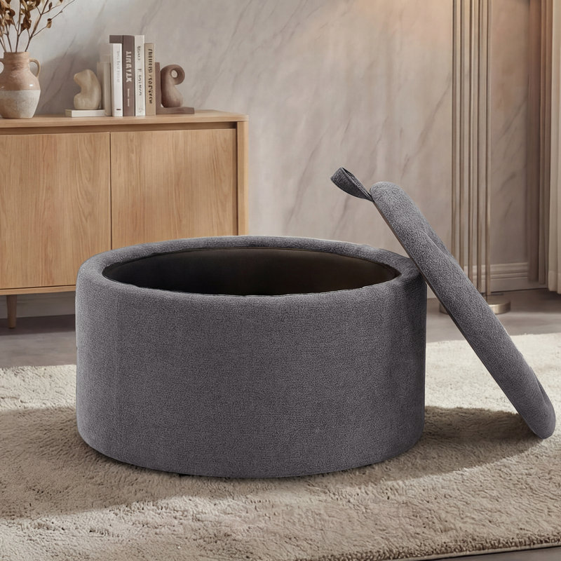 Repose-pieds capitonné rond 27,2 po avec rangement, Chenille - gris foncé