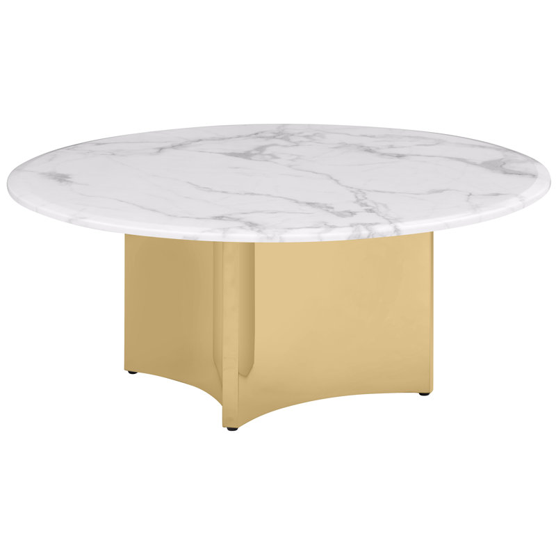 Table basse en marbre blanc avec base en acier inoxydable, Doré