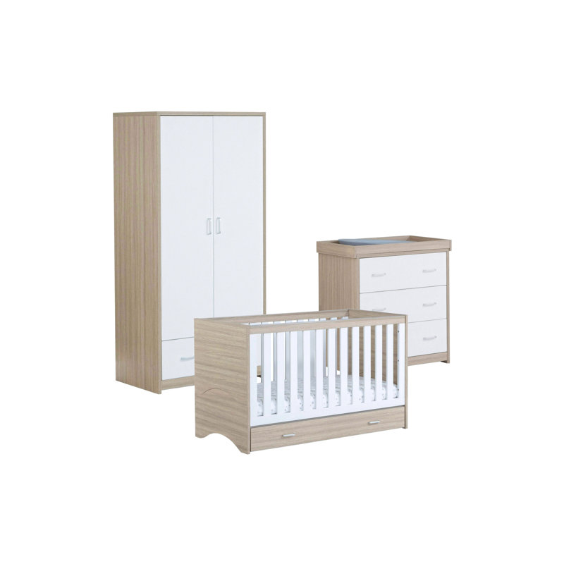 Veni 3 Piece Room Set with Drawer, Oak/White