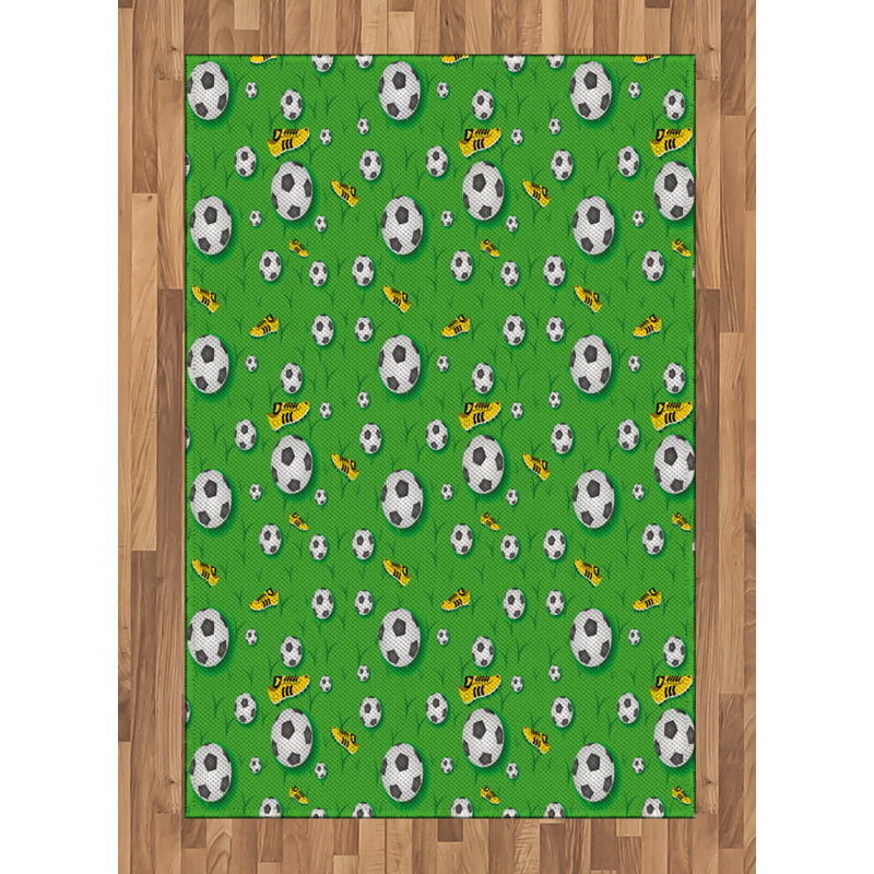 Tapis décoratif à fibres longues haute densité en polyester et coton à motif soccer, Rectangle— 4 pi x 5 pi 8 po