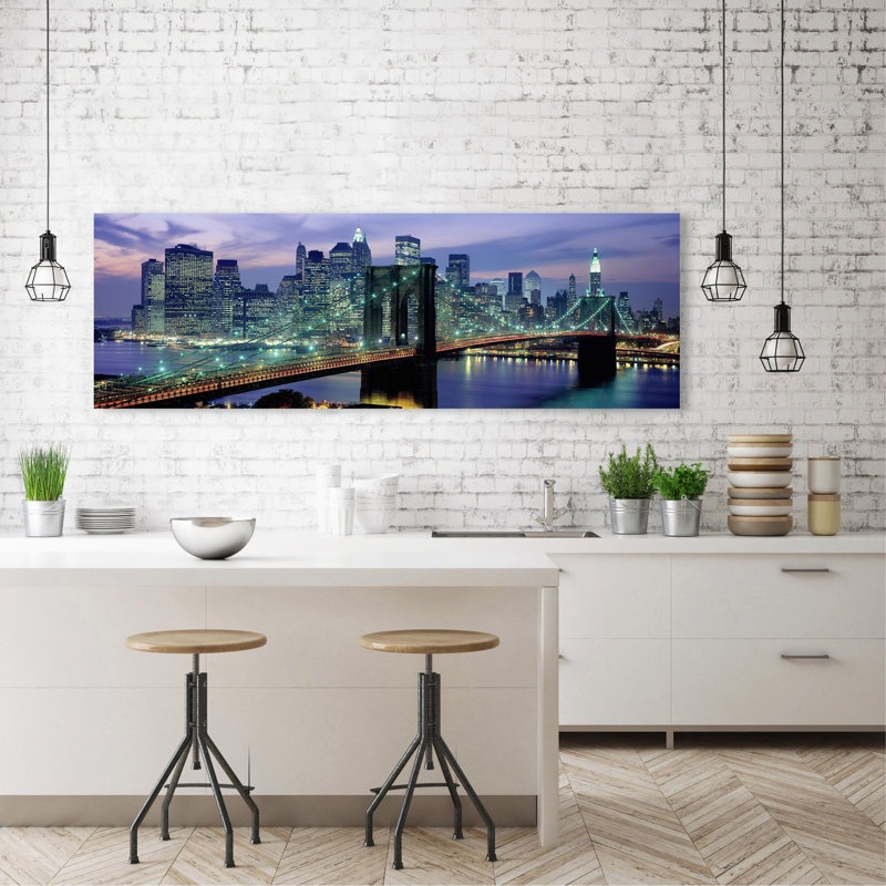 Brooklyn Bridge and Skyline 1 Piece Wrapped Canvas Wall Art, 50cm H x 150cm W x 4cm D