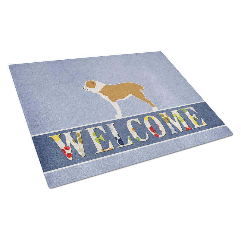 Planche à découper en verre pour chien caroline central en verre trésors de style berger Welcome Dog