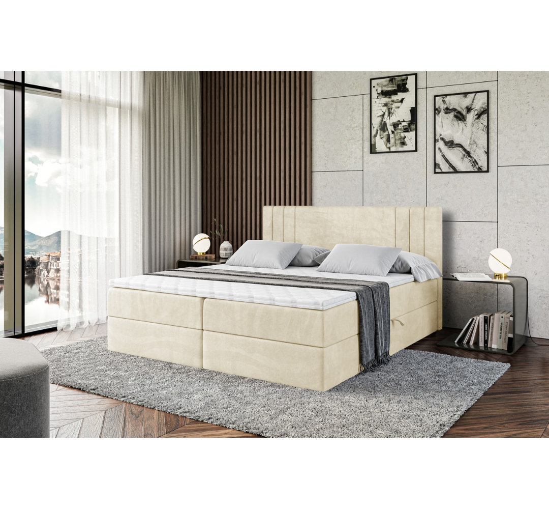 Boxspringbett Dalyce mit H3 Bonell-Federkernmatratze, Topper und Bettkasten