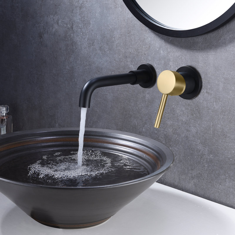 Wall Mount Vanity Faucet, Bathroom Sink Faucet Single Hole,Wall Lavatory Faucet, Black/Gold