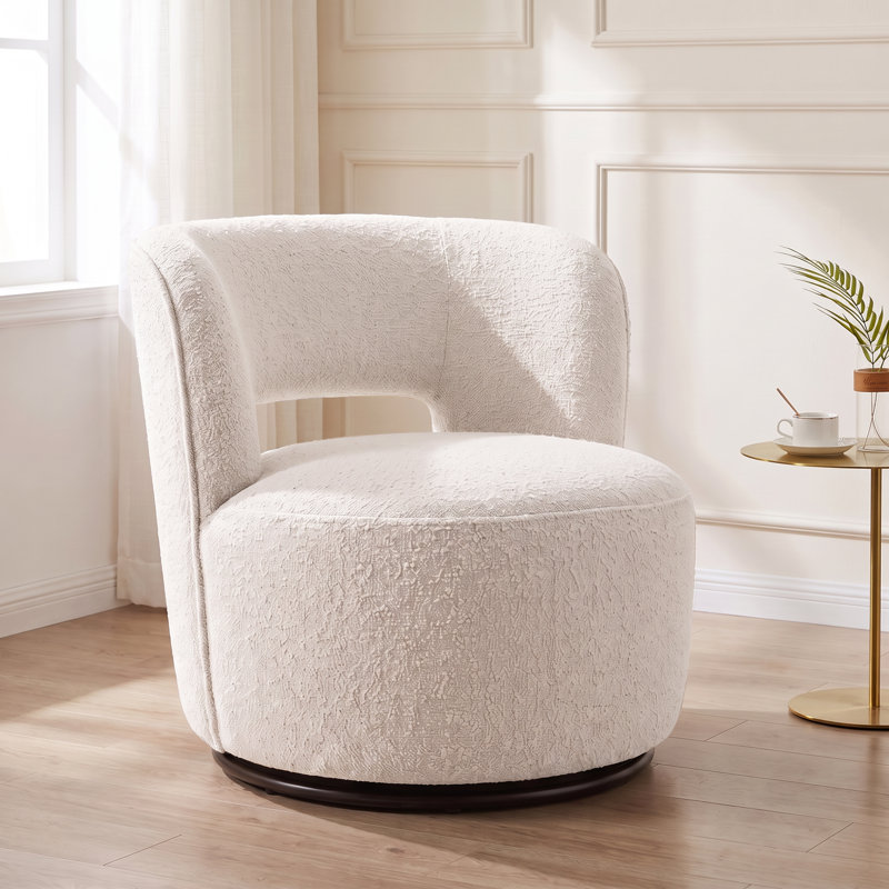 Fauteuil demi-tonneau pivotant moderne à dossier ouvert et rembourré pour salon et chambre à coucher, Beige