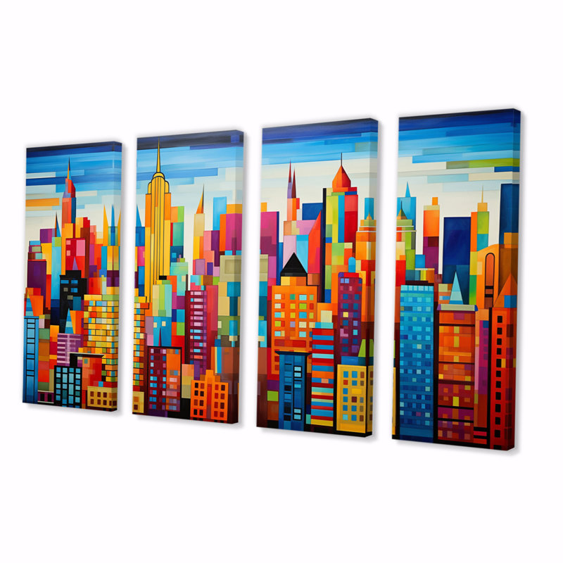 Pop Art New York In Colour II - Cityscapes Wall Art Living Room - 4 Panels