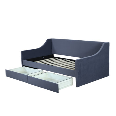  Twin Size  Upholstered Upholstred Daybed with 2 Large Storage Drawers, Modern 2‑in‑1 Sofa Bed Frame for Guest Room Small Apartment